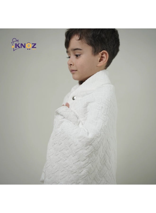 إحرام كنوز للأطفال 100% قطن بتصميم مكبسن وحزام لاصق – ملابس عمرة وحج للأولاد - Image 4